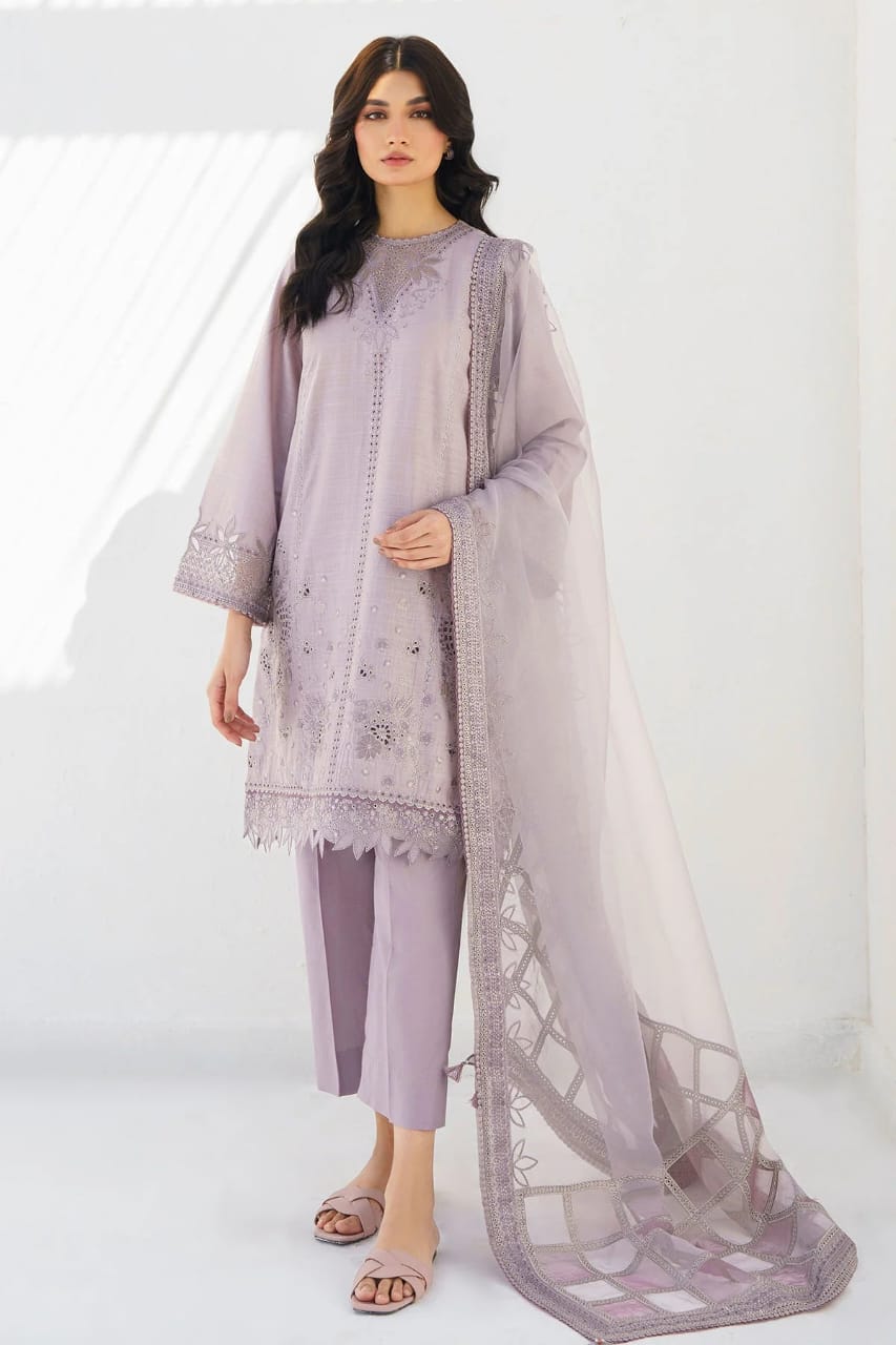 JAZMIN- 3PC LAWN HEAVY EMBROIDERED SHIRT WITH ORGANZA EMBROIDERED READY TO WEAR DUPATTA-BIC-3643