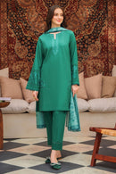 ZIVA-3PC DHANAK EMBROIDERED SHIRT WITH COUTRAI PRINTED SHAWL AND TROUSER-BIC-4142