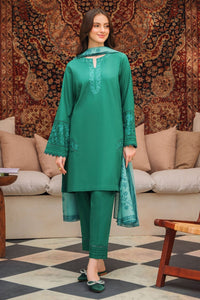 ZIVA-3PC DHANAK EMBROIDERED SHIRT WITH COUTRAI PRINTED SHAWL AND TROUSER-BIC-4142