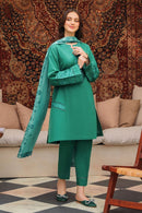 ZIVA-3PC DHANAK EMBROIDERED SHIRT WITH COUTRAI PRINTED SHAWL AND TROUSER-BIC-4142