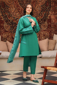 ZIVA-3PC DHANAK EMBROIDERED SHIRT WITH COUTRAI PRINTED SHAWL AND TROUSER-BIC-4142
