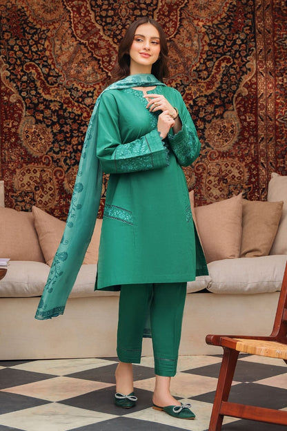 ZIVA-3PC LAWN EMBROIDERED SHIRT WITH MONARK PRINTED DUPATTA AND TROUSER-BIC-3539