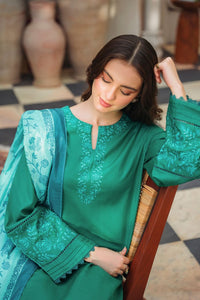 ZIVA-3PC DHANAK EMBROIDERED SHIRT WITH COUTRAI PRINTED SHAWL AND TROUSER-BIC-4142