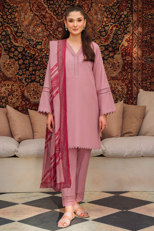 ZIVA - 3PC LAWN EMBROIDERED SHIRT WITH DIAMOND PRINTED DUPATTA AND TROUSER-BIC-2728