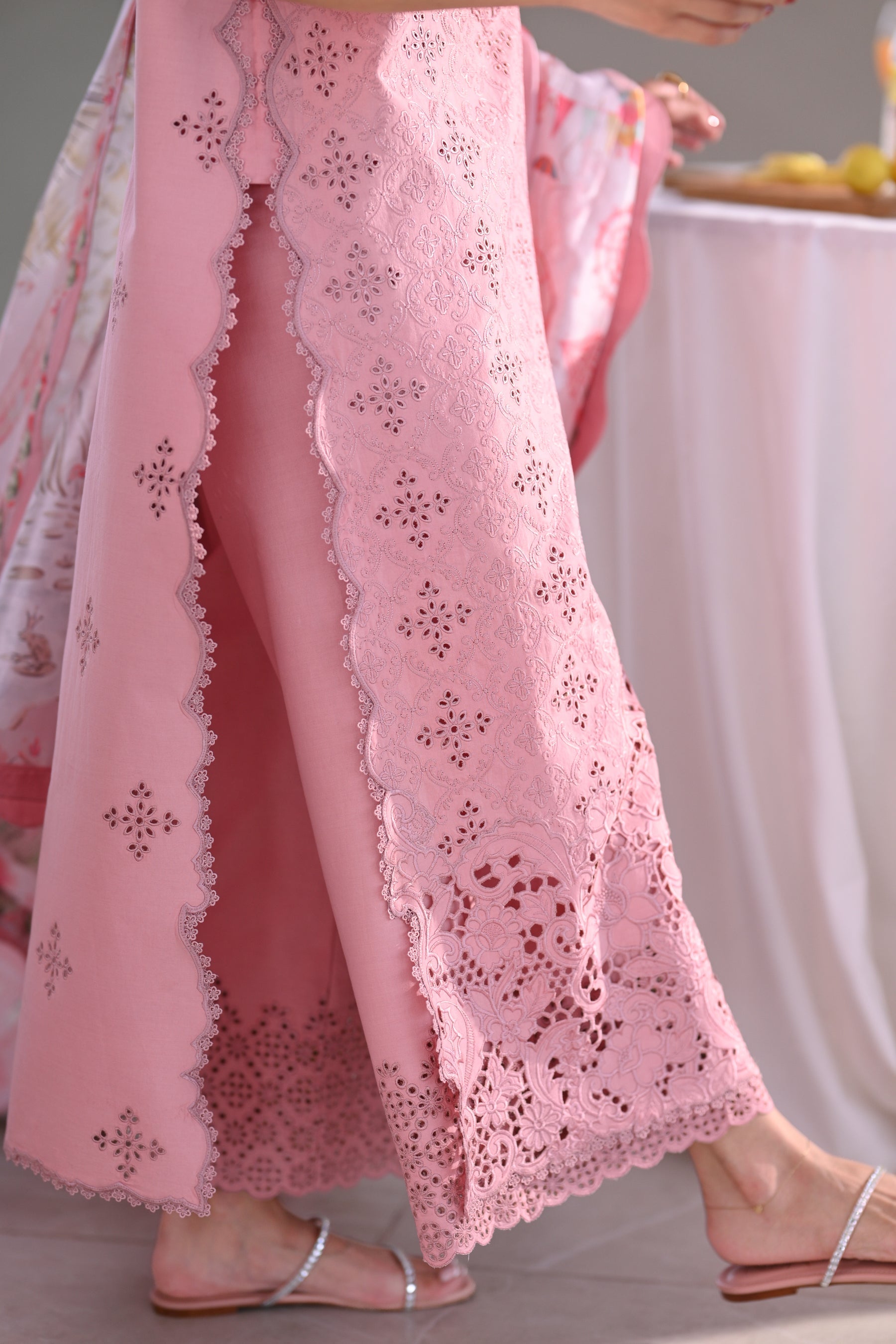 ZAIB-3PC LAWN CHIKAN EMBROIDERED SHIRT WITH CHIFFON PRINTED DUPATTA AND TROUSER-BIC-4880