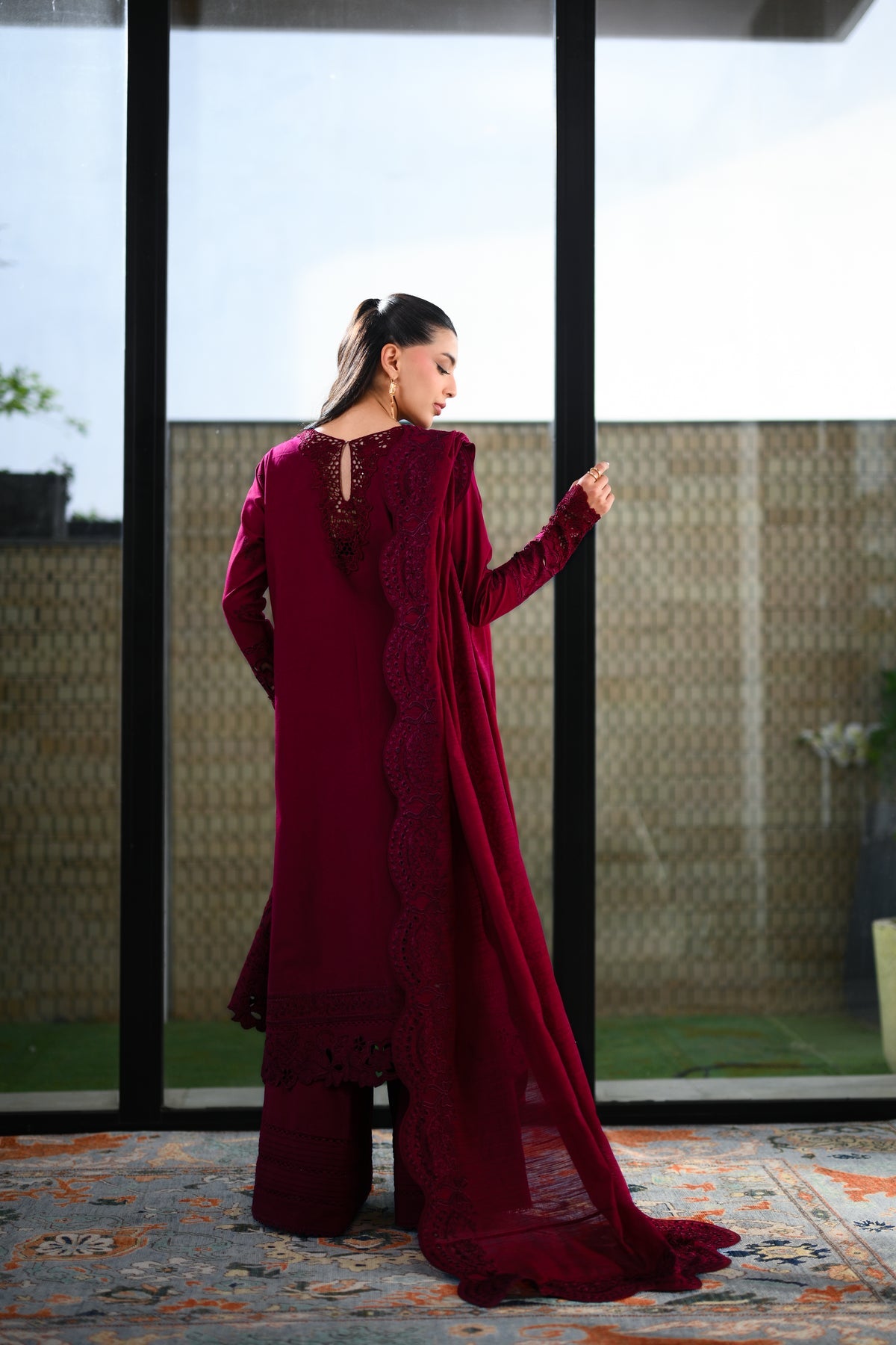 ZAIB-3PC LAWN CHIKAN EMBROIDERED SHIRT WITH KHADDI NET EMB DUPATTA AND TROUSER-BIC-4896