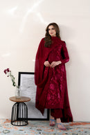 ZAIB-3PC DHANAK EMBROIDERED SHIRT WITH DHANAK EMBROIDERED SHAWL AND TROUSER-BIC-5087