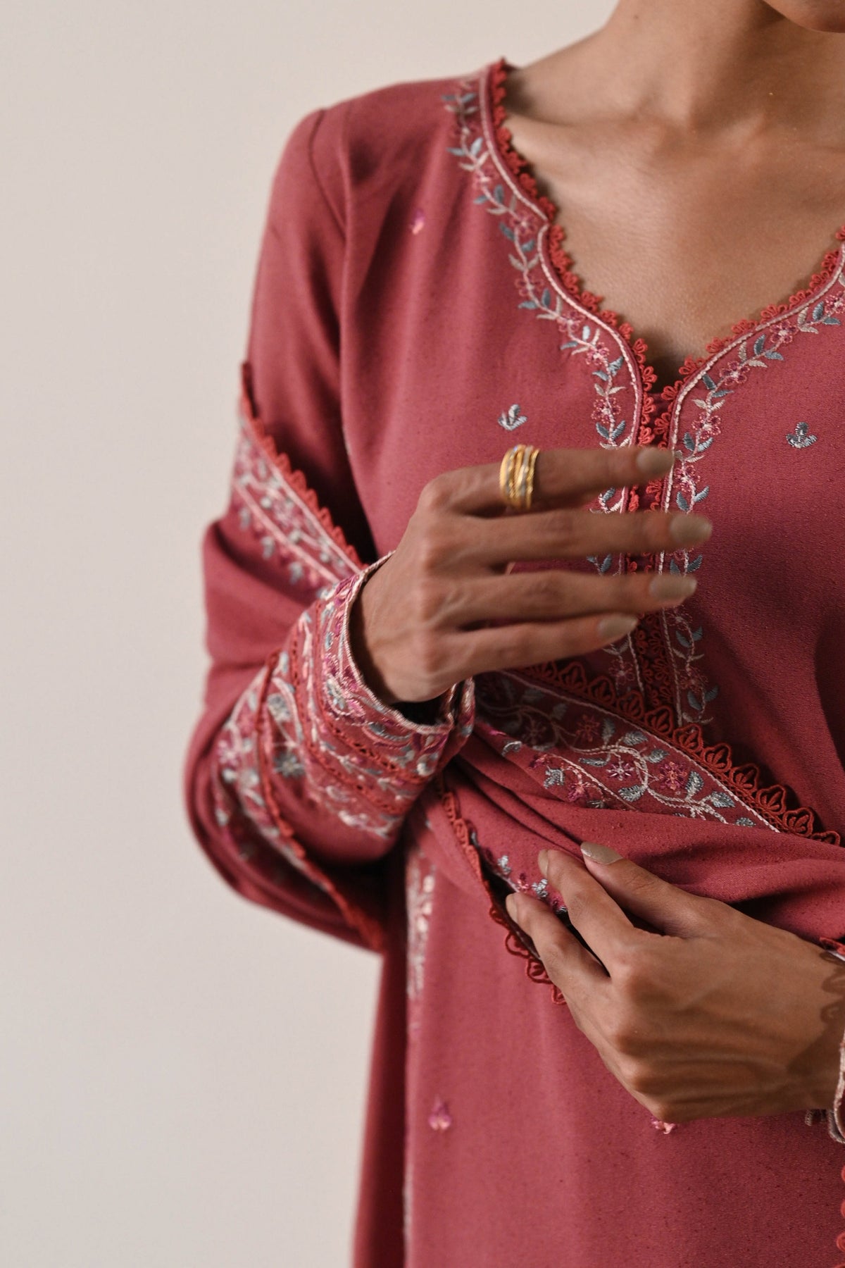 BATIK-3PC DHANAK EMBROIDERED SHIRT WITH DHANAK EMBROIDERED SHAWL AND TROUSER-BIC-4321