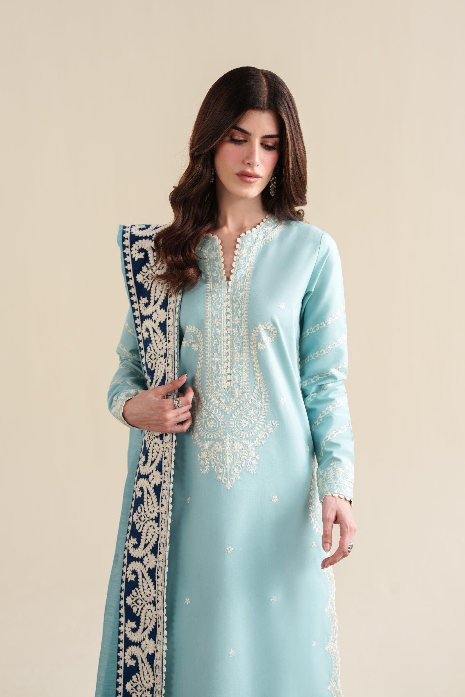 ZAIB-3PC LAWN EMBROIDERED SHIRT WITH CHIFFON EMB DUPATTA AND TROUSER-BIC-4916
