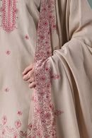 ZAIB-3PC DHANAK EMBROIDERED SHIRT WITH DHANAK EMBROIDERED SHAWL AND TROUSER-BIC-4352