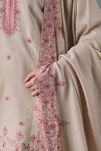 ZAIB-3PC DHANAK EMBROIDERED SHIRT WITH DHANAK EMBROIDERED SHAWL AND TROUSER-BIC-4352