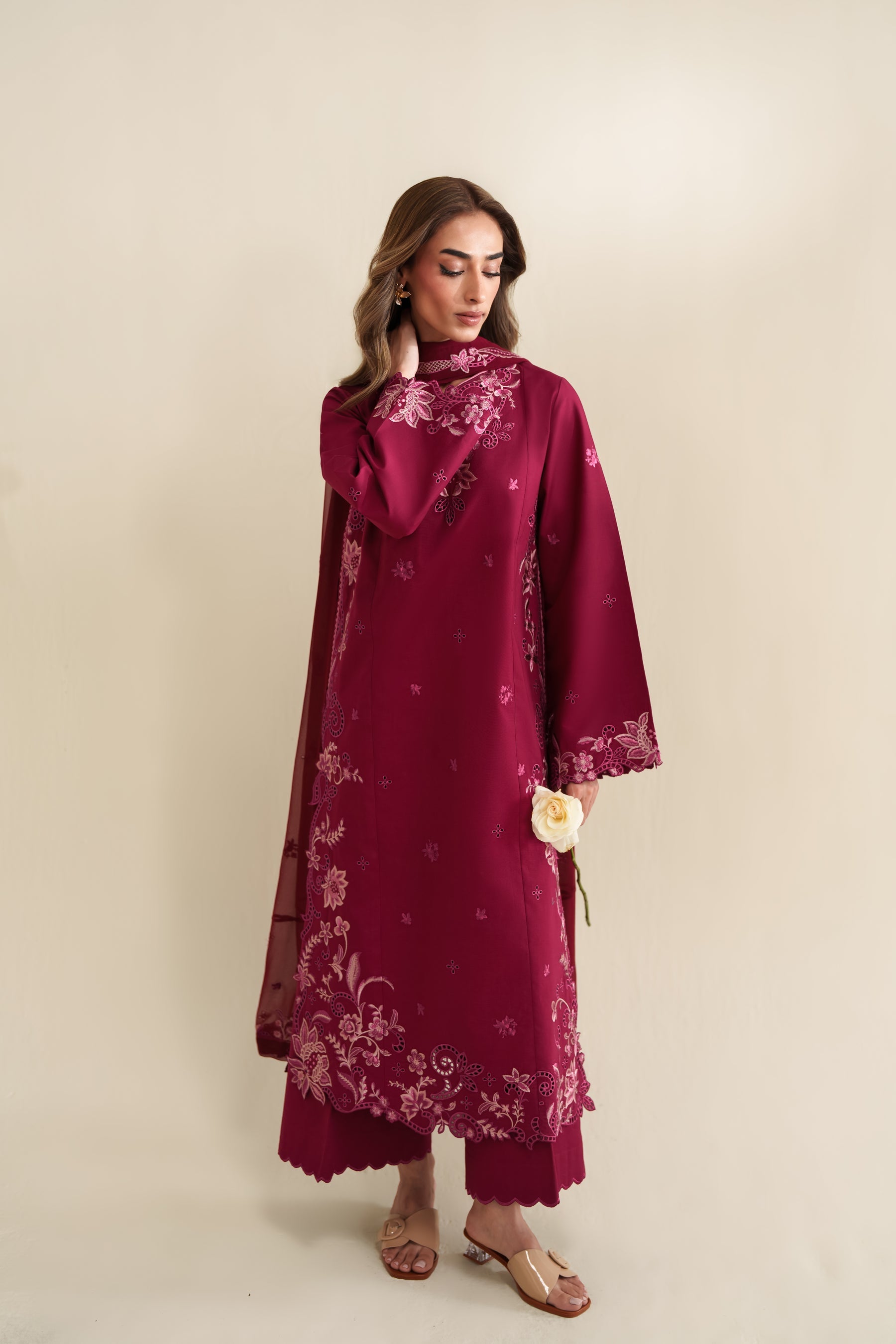ZAIB-3PC LAWN EMBROIDERED SHIRT WITH CHIFFON EMB DUPATTA AND TROUSER-BIC-4920