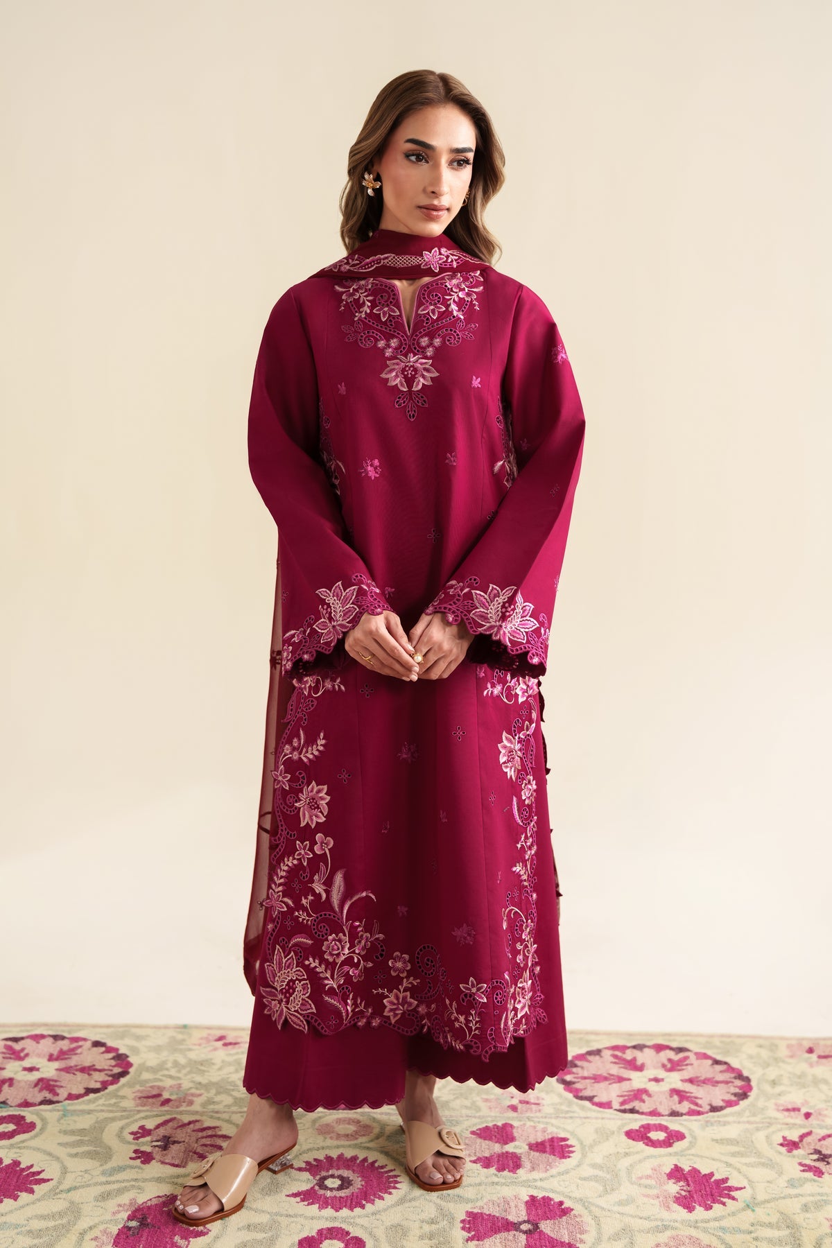 ZAIB-3PC LAWN EMBROIDERED SHIRT WITH CHIFFON EMB DUPATTA AND TROUSER-BIC-4920
