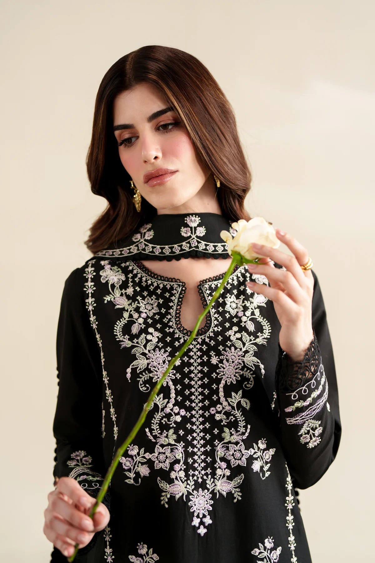 ZAIB-3PC LAWN EMBROIDERED SHIRT WITH KHADDI NET EMB DUPATTA AND TROUSER-BIC-4923
