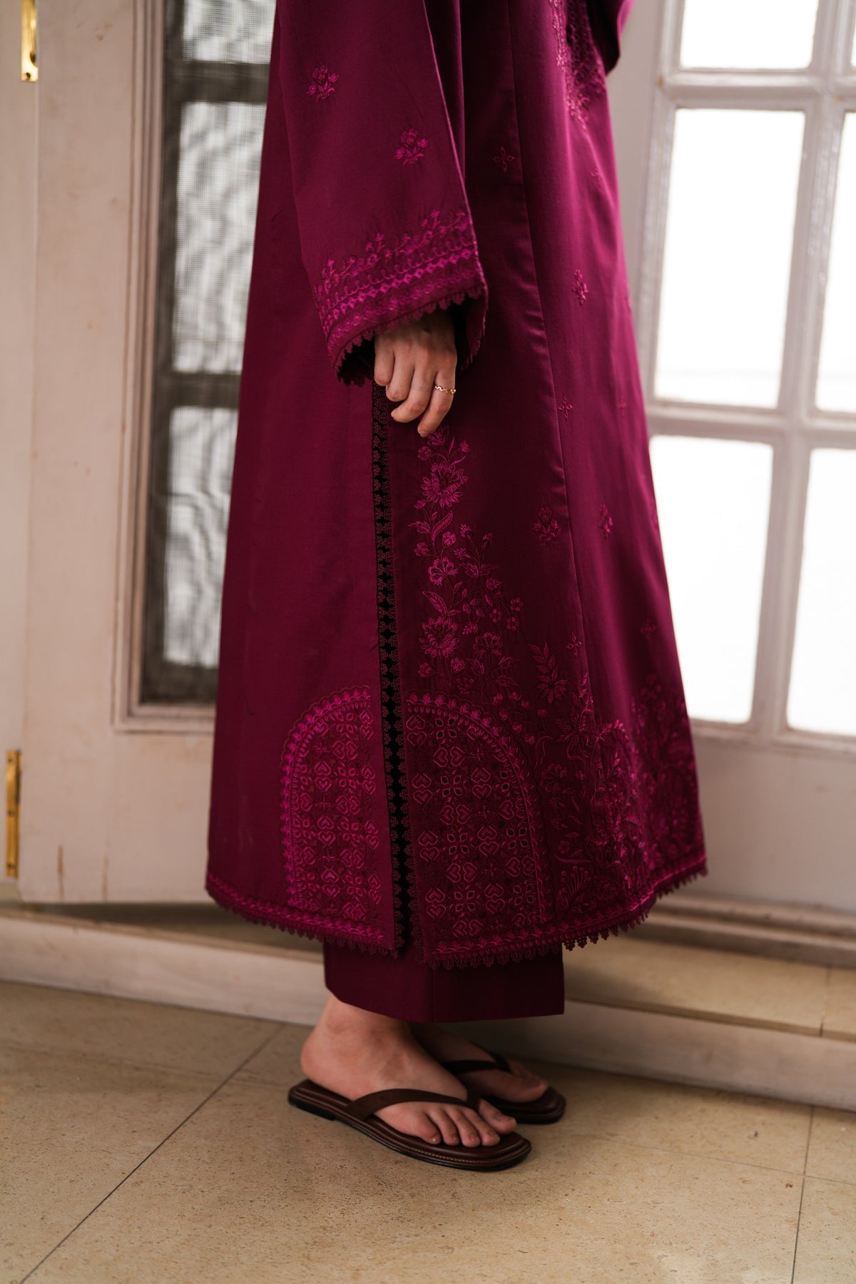 ZAIB-2PIECE DHANAK EMBROIDERED SHIRT WITH DHANAK EMBROIDERED SLEEVES-BIC-15131