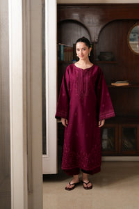 ZAIB-2PIECE DHANAK EMBROIDERED SHIRT WITH DHANAK EMBROIDERED SLEEVES-BIC-15131