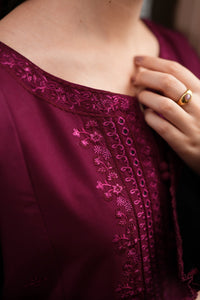 ZAIB-2PIECE DHANAK EMBROIDERED SHIRT WITH DHANAK EMBROIDERED SLEEVES-BIC-15131