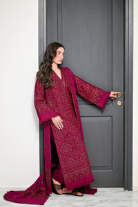 ZAIB-3PC KARANDI EMBROIDERED SHIRT WITH KARANDI EMBROIDERED SHAWL AND TROUSER -BIC-5295