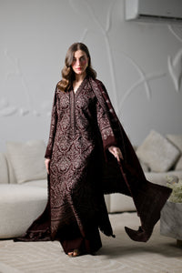 ZAIB-3PC KARANDI EMBROIDERED SHIRT WITH KARANDI EMBROIDERED SHAWL AND TROUSER -BIC-5294