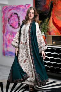 ZAIB-3PC KARANDI EMBROIDERED SHIRT WITH KARANDI EMBROIDERED SHAWL AND TROUSER-BIC-5302