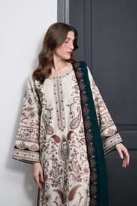 ZAIB-3PC KARANDI EMBROIDERED SHIRT WITH KARANDI EMBROIDERED SHAWL AND TROUSER-BIC-5302