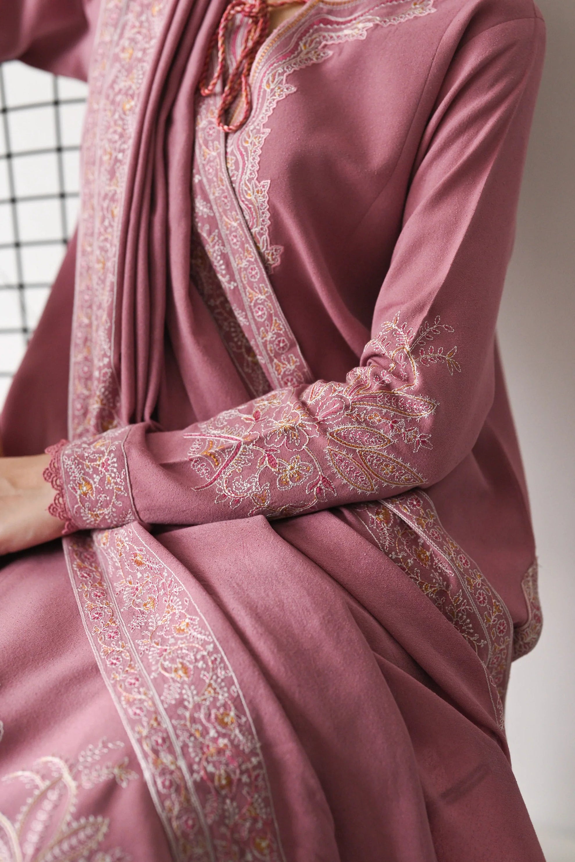 BATIK-3PC DHANAK EMBROIDERED SHIRT WITH DHANAK EMBROIDERED SHAWL AND TROUSER-BIC-4189