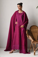 ZAIB-3PC DHANAK EMBROIDERED SHIRT WITH DHANAK EMBROIDERED SHAWL AND TROUSER-BIC-5262