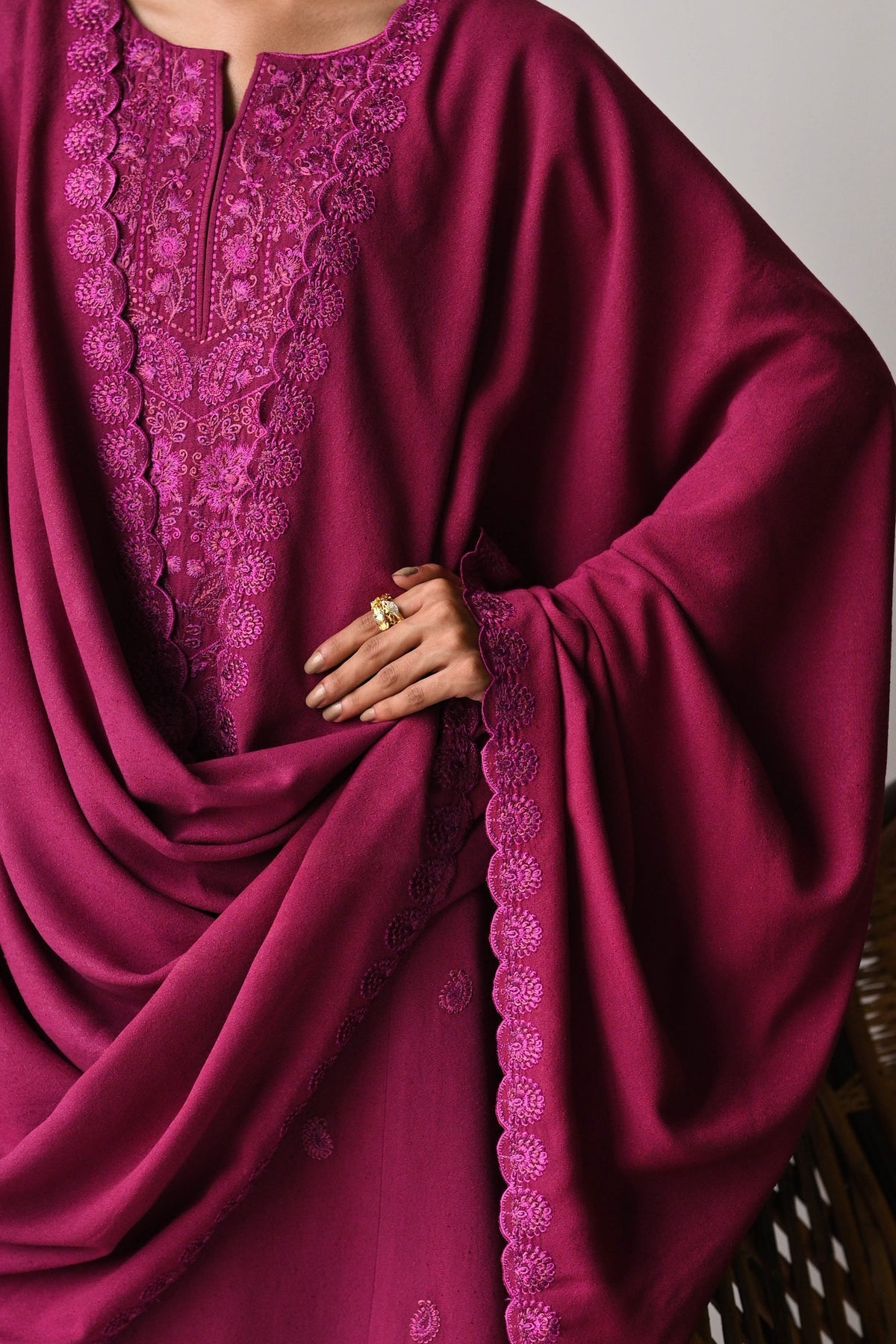 ZAIB-3PC DHANAK EMBROIDERED SHIRT WITH DHANAK EMBROIDERED SHAWL AND TROUSER-BIC-5262