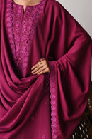 ZAIB-3PC DHANAK EMBROIDERED SHIRT WITH DHANAK EMBROIDERED SHAWL AND TROUSER-BIC-5262