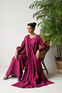 ZAIB-3PC DHANAK EMBROIDERED SHIRT WITH DHANAK EMBROIDERED SHAWL AND TROUSER-BIC-5262
