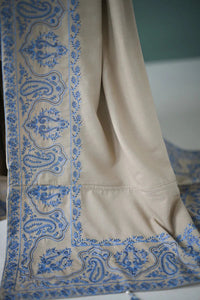 ZAIB-3PC DHANAK EMBROIDERED SHIRT WITH DHANAK EMBROIDERED SHAWL AND EMB TROUSER-BIC-5270