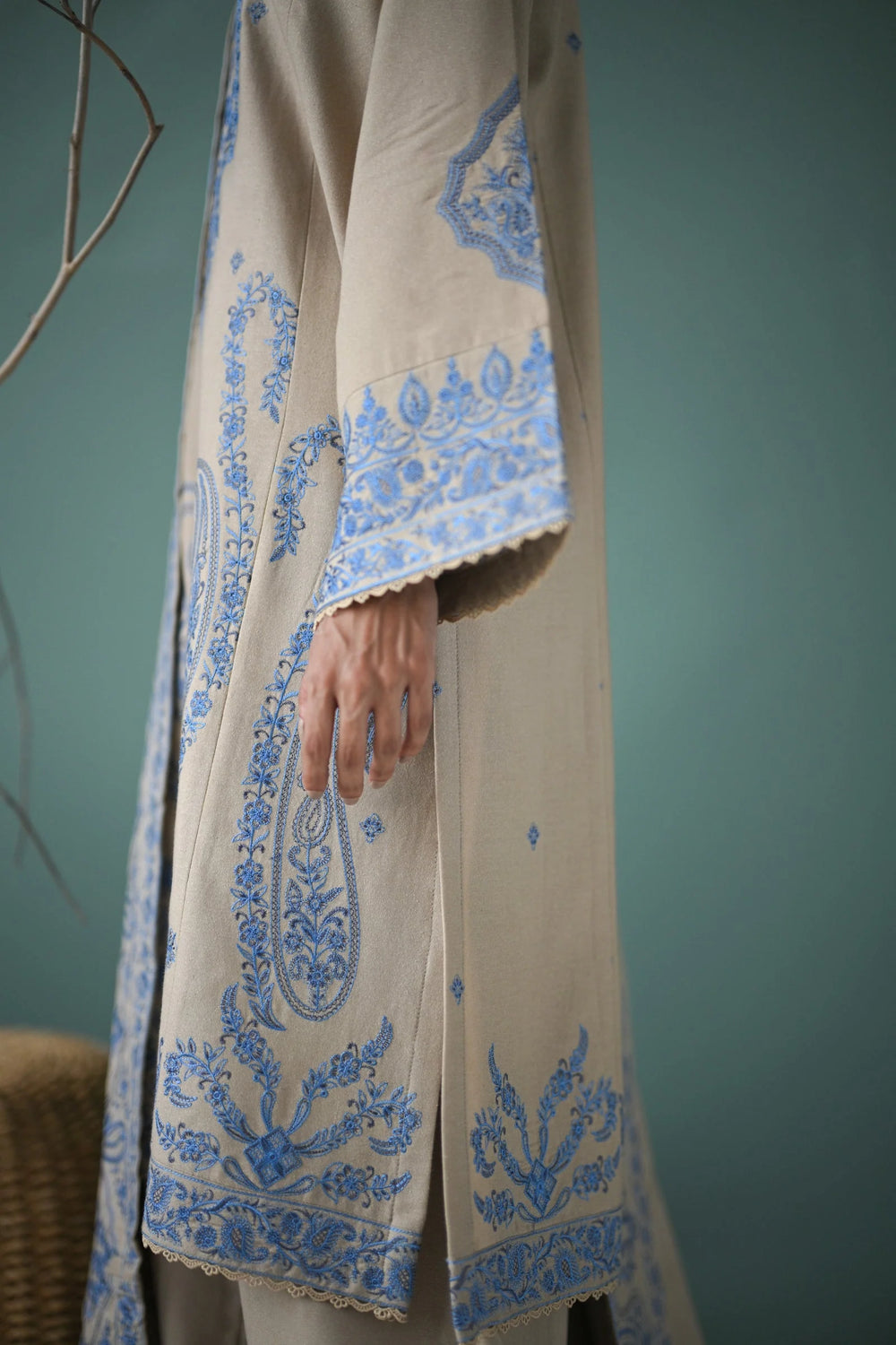 ZAIB-3PC DHANAK EMBROIDERED SHIRT WITH DHANAK EMBROIDERED SHAWL AND EMB TROUSER-BIC-5270