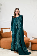 ZAIB-3PC KARANDI EMBROIDERED SHIRT WITH KARANDI EMBROIDERED SHAWL AND TROUSER -BIC-5304