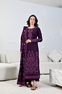 ZAIB-3PC KARANDI EMBROIDERED SHIRT WITH KARANDI EMBROIDERED SHAWL AND TROUSER-BIC-5310