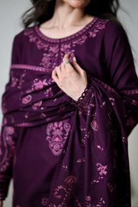 ZAIB-3PC KARANDI EMBROIDERED SHIRT WITH KARANDI EMBROIDERED SHAWL AND TROUSER-BIC-5310
