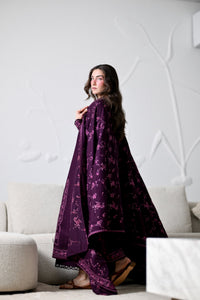 ZAIB-3PC KARANDI EMBROIDERED SHIRT WITH KARANDI EMBROIDERED SHAWL AND TROUSER-BIC-5310