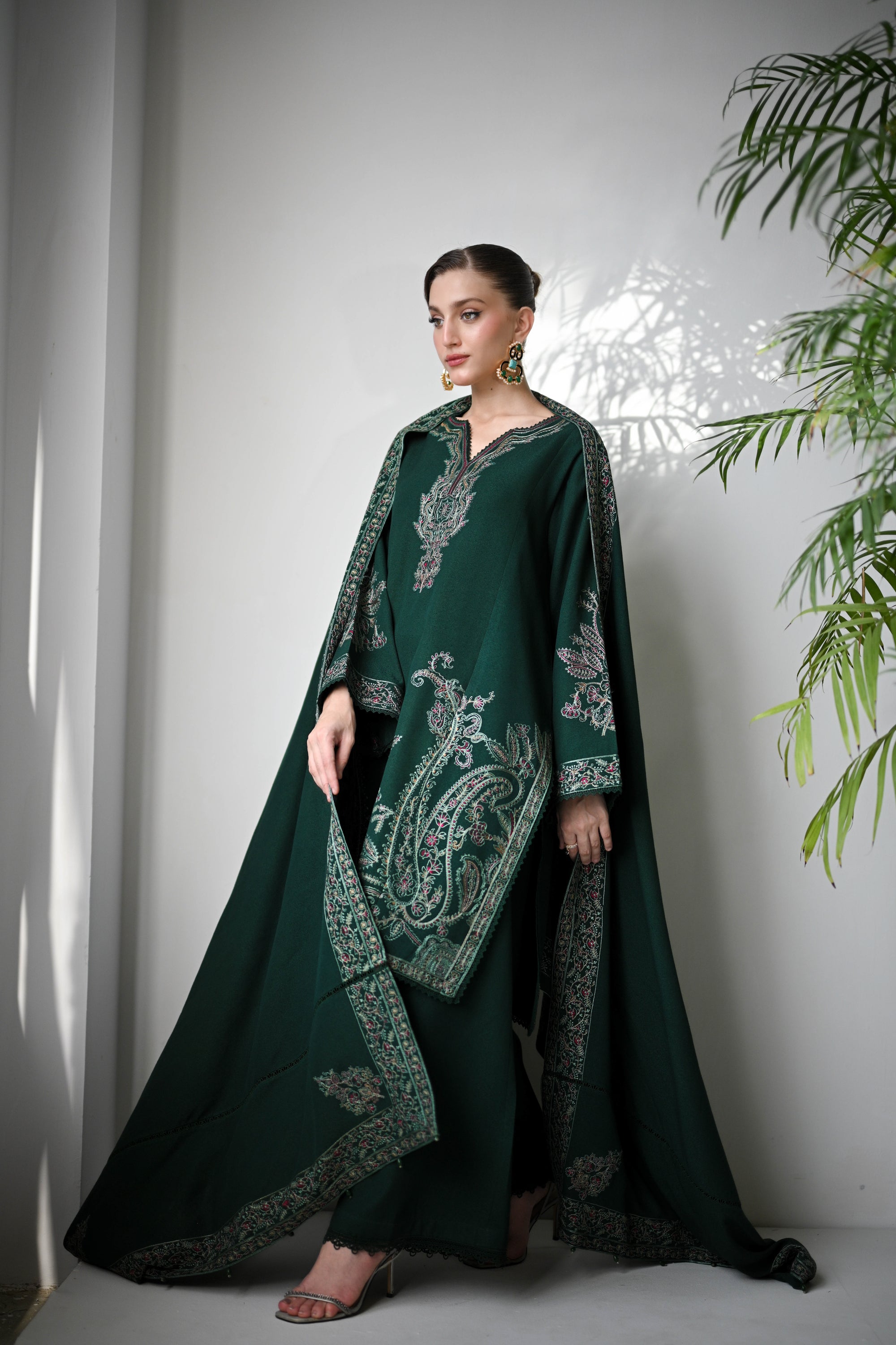 BATIK-3PC DHANAK EMBROIDERED SHIRT WITH DHANAK EMBROIDERED SHAWL & TROUSER-BIC-4190