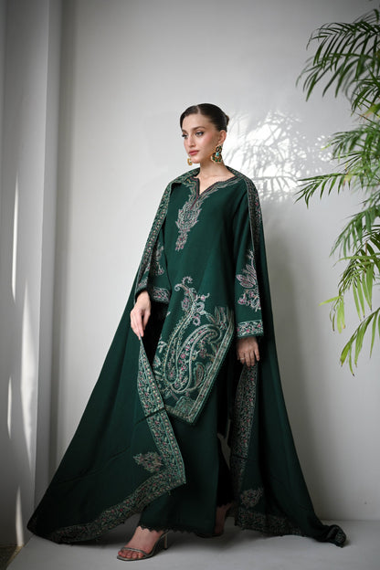 BATIK-3PC DHANAK EMBROIDERED SHIRT WITH DHANAK EMBROIDERED SHAWL & TROUSER-BIC-4190