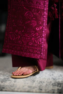 ZAIB-3PC KARANDI EMBROIDERED SHIRT WITH KARANDI EMBROIDERED SHAWL AND TROUSER-BIC-5311