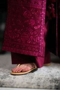 ZAIB-3PC KARANDI EMBROIDERED SHIRT WITH KARANDI EMBROIDERED SHAWL AND TROUSER-BIC-5311