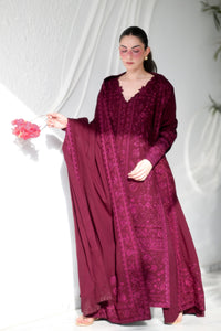 ZAIB-3PC KARANDI EMBROIDERED SHIRT WITH KARANDI EMBROIDERED SHAWL AND TROUSER-BIC-5311