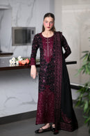 ZAIB-3PC KARANDI EMBROIDERED SHIRT WITH KARANDI EMBROIDERED SHAWL AND TROUSER -BIC-5297
