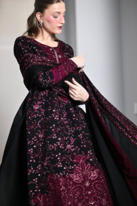 ZAIB-3PC KARANDI EMBROIDERED SHIRT WITH KARANDI EMBROIDERED SHAWL AND TROUSER -BIC-5297