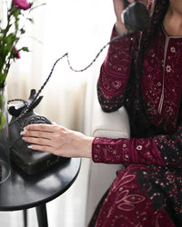 ZAIB-3PC KARANDI EMBROIDERED SHIRT WITH KARANDI EMBROIDERED SHAWL AND TROUSER -BIC-5297