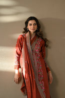 ZAIB-3PC DHANAK EMBROIDERED SHIRT WITH DHANAK EMBROIDERED SHAWL AND TROUSER-BIC-4378