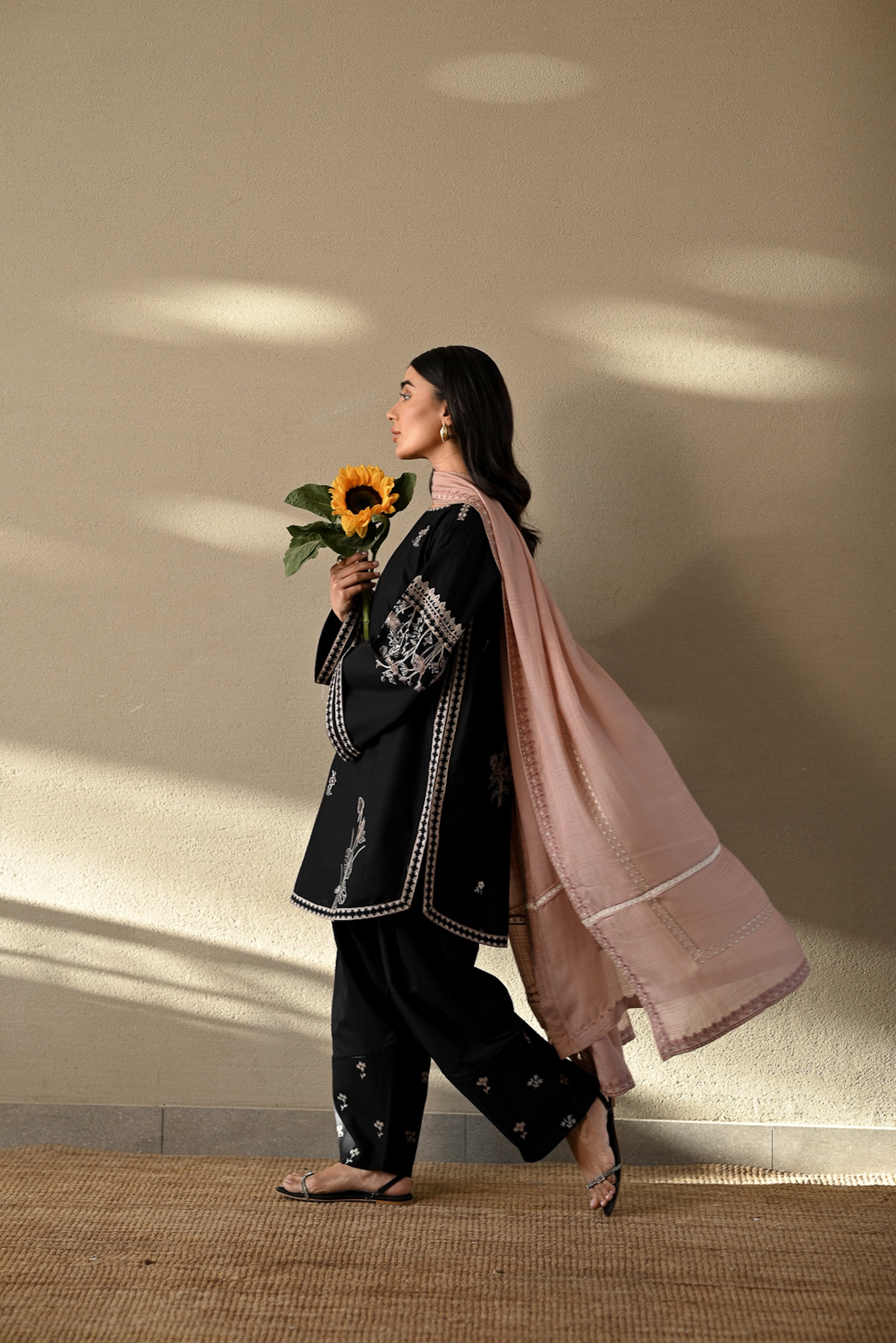 ZAIB-3PC DHANAK EMBROIDERED SHIRT WITH MUNARK EMBROIDERED DUPATTA AND TROUSER-BIC-4406