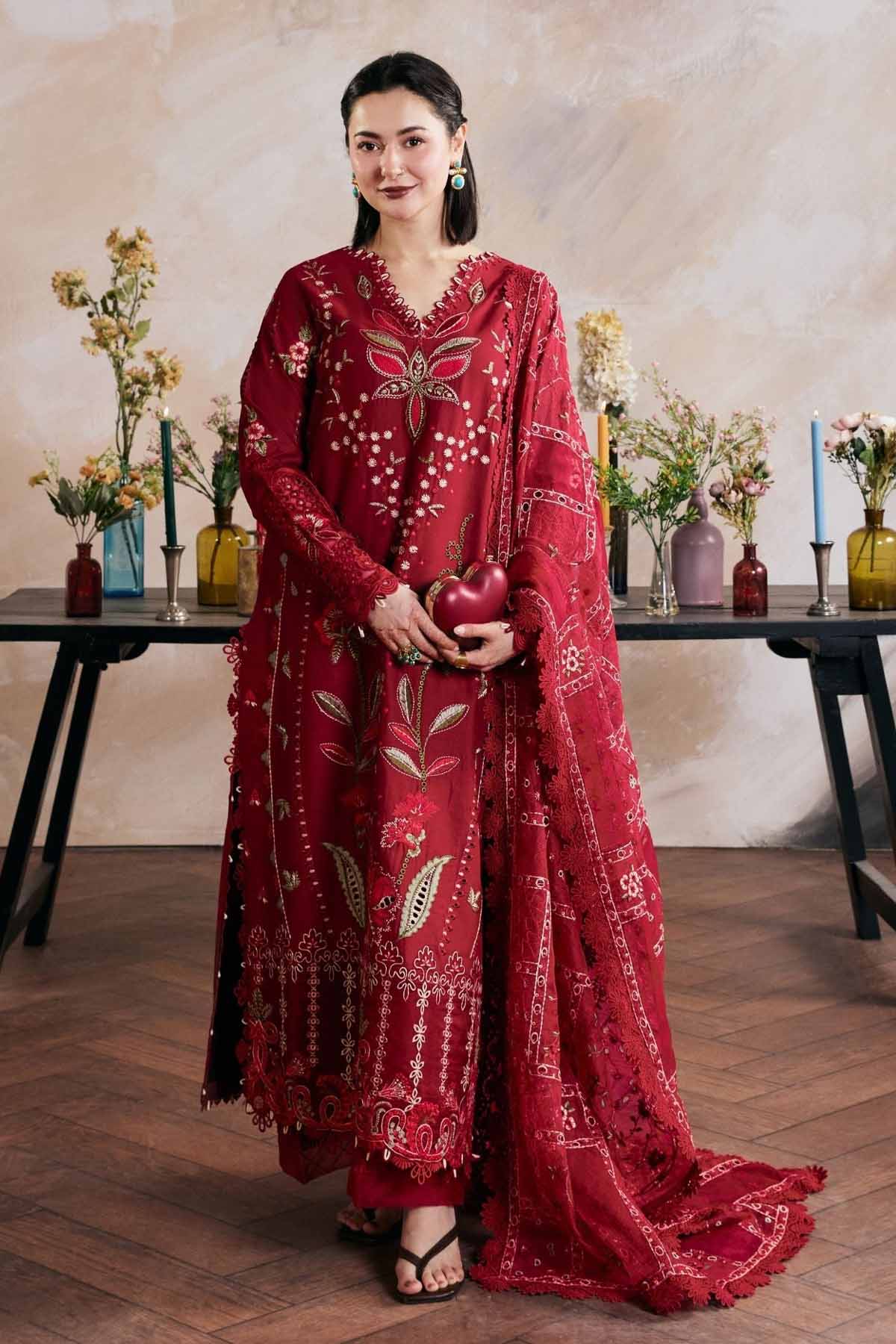 MARYAM HUSSAIN-3PC LAWN HEAVY EMBROIDERED SHIRT WITH KHADDI NET EMB DUPATTA AND TROUSER-BIC-4898