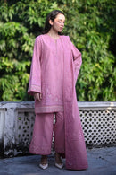 ZAIB-3PC DHANAK EMBROIDERED SHIRT WITH DHANAK EMBROIDERED SHAWL AND TROUSER-BIC-4399