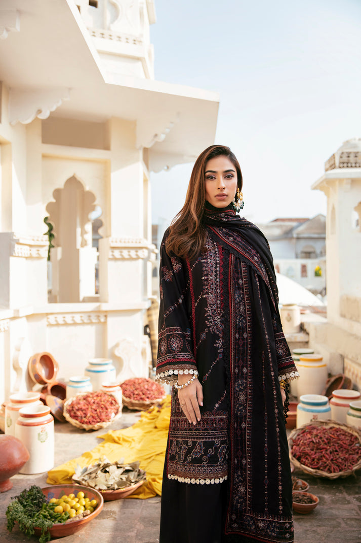 FLORENT-3PC DHANAK EMBROIDERED SHIRT WITH CHIFFON EMBROIDERED DUPATTA & TROUSER-BIC-4151