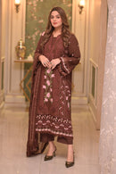 ANEELAS-3PC LAWN CHIKAN EMBROIDERED SHIRT WITH LAWN EMB DUPATTA AND TROUSER-BIC-4809